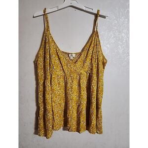 Chance Baby Doll Top Strappy Adjustable Crisscross V Neck 3X Yellow Floral